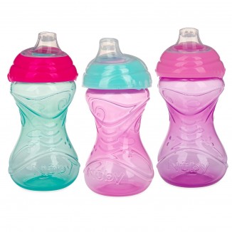 Nuby Clik-It Soft Spout No-Spill Easy Grip Sippy Cup - (3-Pack)10 Oz