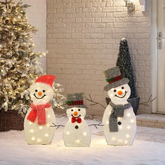 Dazzle Bright Snowman Christmas Decorations, 3-Piece Light Up 2D Snowman Family