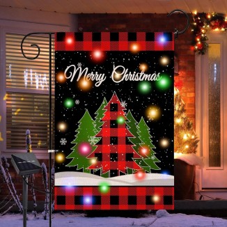 PINATA Light up Christmas Tree Garden Flag, Solar LED Lighted Winter Flag