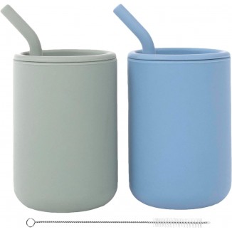 Silicone Baby Cups, Silicone Straw Cup for Baby - With Straw Stoppers