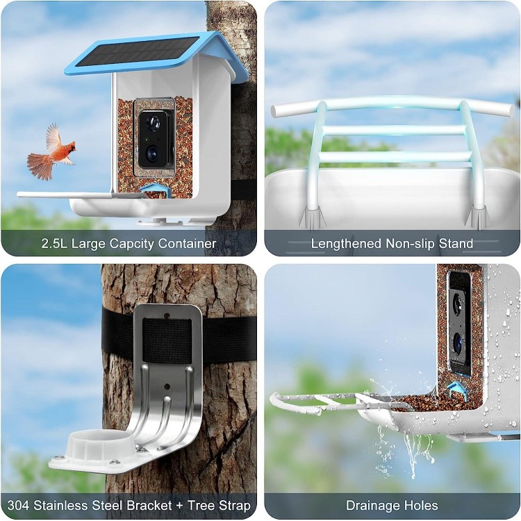 BROAIMX Smart Bird Feeder Camera, 1080P HD Camera Auto Capture Bird Videos & Solar Panel