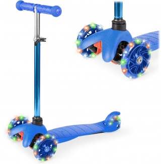 Kids Mini Kick Scooter Toy w/Light-Up Wheels, Height Adjustable T-Bar