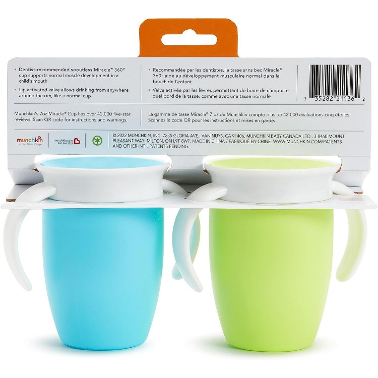 360 Trainer Sippy Cup with Handles, Spill Proof, 7 Ounce, 2 Pack