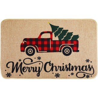 Erweicet Xmas Welcome Christmas Mat Non-Slip and Washable
