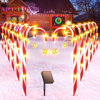 BUCASA Solar Candy Cane Lights Christmas Decorations Outdoor Yard with 8 Mode
