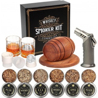 Whiskey Smoker Kit with Torch - 6 Flavors Wood Chips, 2 Glasses, 2 Ice Ball Molds