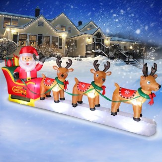 12 FT Christmas Inflatables Outdoor Decorations Santa Claus on Sleigh