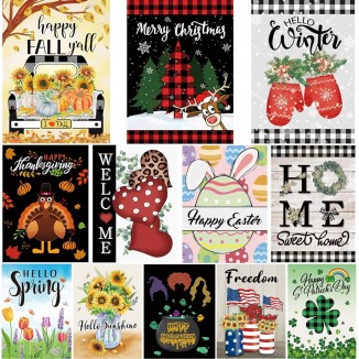 Pating Seasonal Garden Flags Set of 12 Double Sided Yard Flags