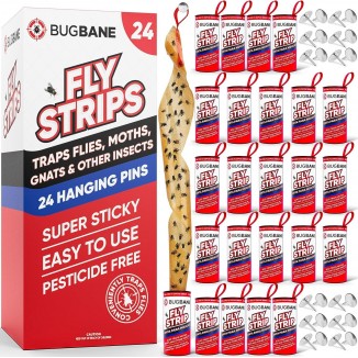 24 Fly Strips Indoor Sticky Hanging with Pins. Paper Tape for Indoors