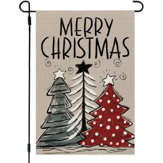 CROWNED BEAUTY Merry Christmas Trees Garden Flag,12x18 Inch Double Sided Burlap