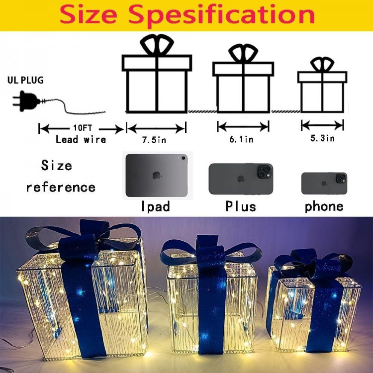 Christmas Decorations, Purtuemy Set of 3 Christmas Lighted Gift Boxes