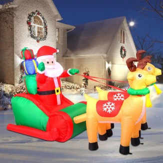 Lumiwind 7.2FT Christmas Inflatable Santa Claus Reindeer Sleigh Decorations