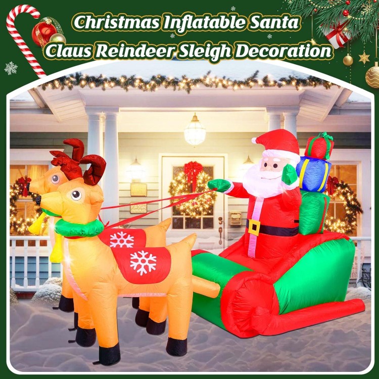 Lumiwind 7.2FT Christmas Inflatable Santa Claus Reindeer Sleigh Decorations