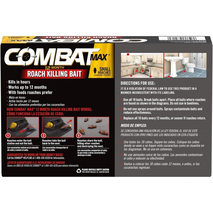 Combat Max 12 Month Roach Killing Bait, Small Roach Bait Station, Child-Resistant, 18 Count