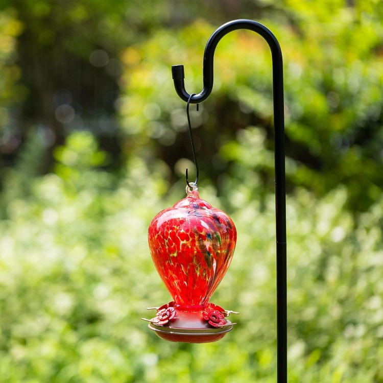 34OZ Hand Blown Glass Hummingbird Feeders for Outdoors Hanging, Porch Backyard Decor