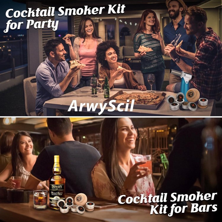 Cocktail Smoker Kit With Torch, Old-fashioned Infuser Kit for Party, 6 Flavored for Cocktail