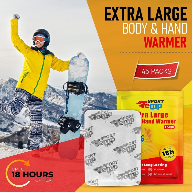 Large Hand & Body Warmers - Up to 18 Hours of Heat, Super Long Lasting - Easy, All Natural - Air Activated, for Body, Hands & Toes - Odorless Hot Hand Warmer - Sport Temp