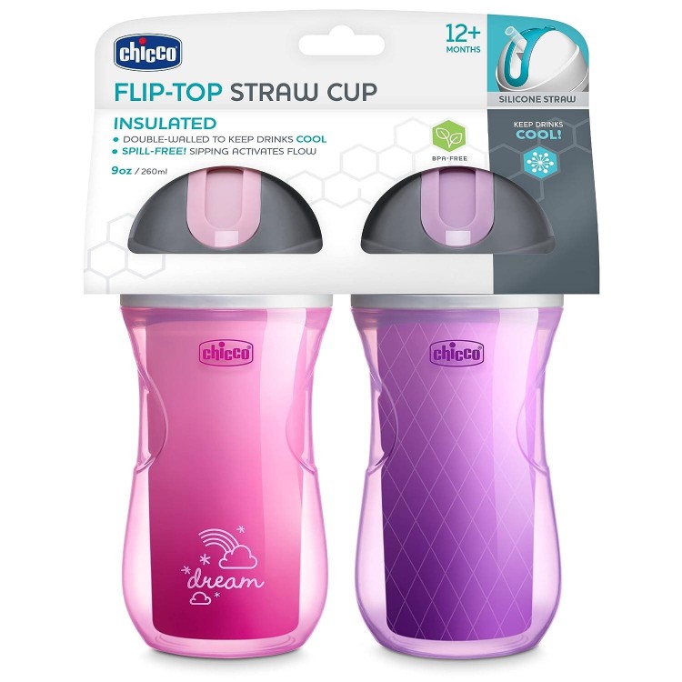 Double-Wall Insulated Flip-Top Sippy Cup with Silicone Straw
