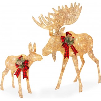 Best Choice Products 2-Piece Moose Family, Christmas Yard Decoration Light-Up Décor Set