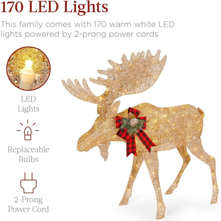 Best Choice Products 2-Piece Moose Family, Christmas Yard Decoration Light-Up Décor Set