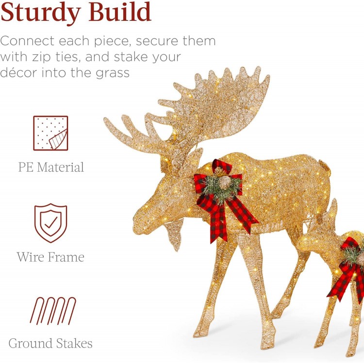 Best Choice Products 2-Piece Moose Family, Christmas Yard Decoration Light-Up Décor Set