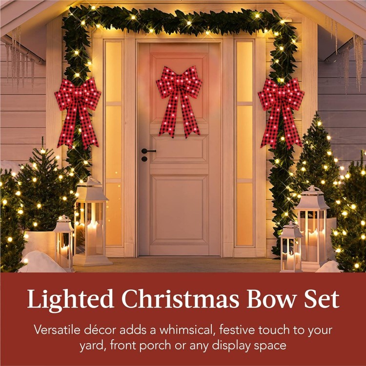 Best Choice Products Set of 3 Bows Pre-Lit Christmas Bow Decoration