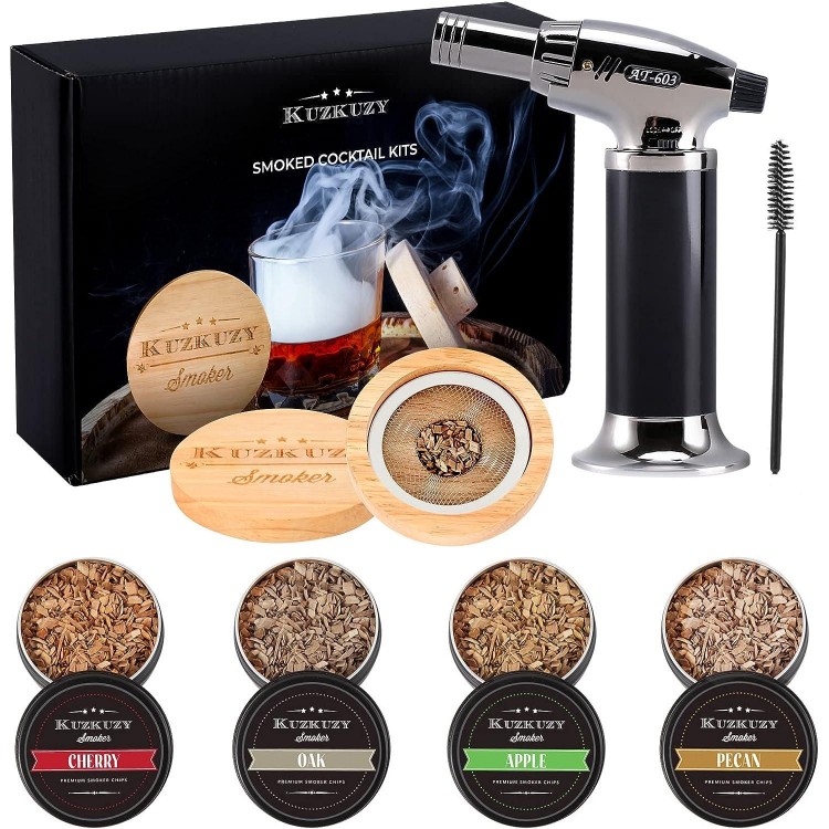 Cocktail Smoker Kit with Torch – 4 Flavors Wood Chips – Birthday Bourbon Whiskey Gifts