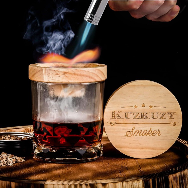 Cocktail Smoker Kit with Torch – 4 Flavors Wood Chips – Birthday Bourbon Whiskey Gifts