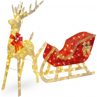 Best Choice Products Lighted Christmas 4ft Reindeer & Sleigh Outdoor Yard Decoration Set