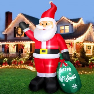 Christmas Inflatable Santa Claus with Gift Bag, Built-in LED Lights