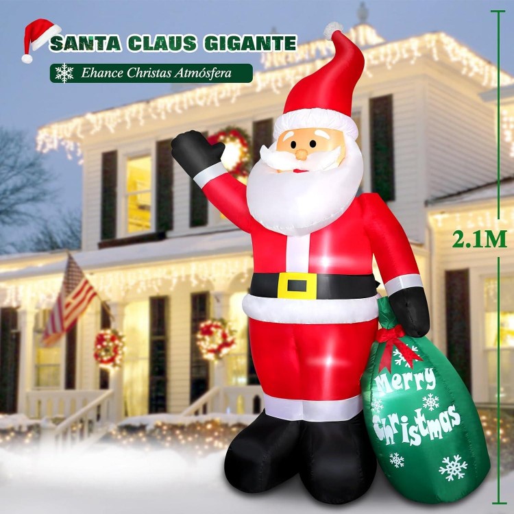 Christmas Inflatable Santa Claus with Gift Bag, Built-in LED Lights