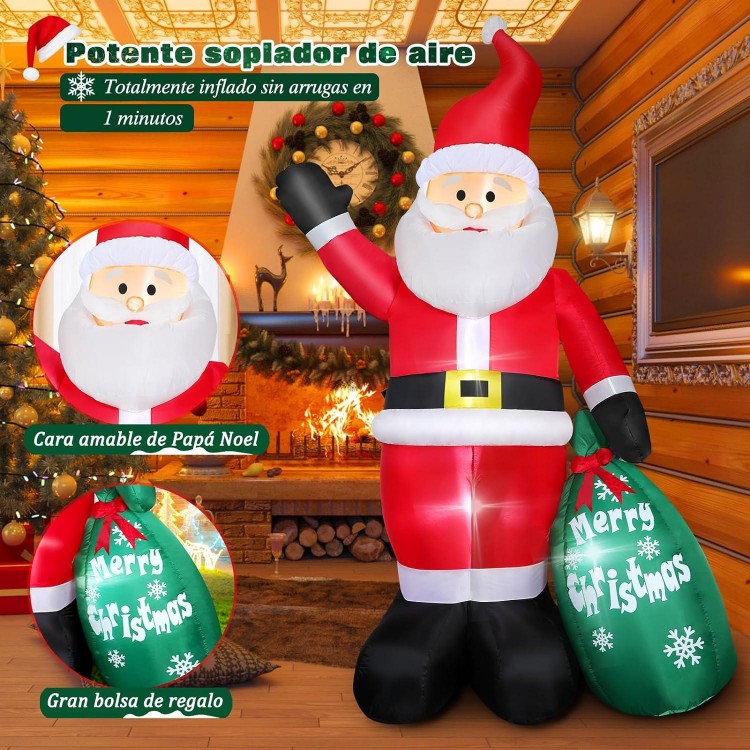 Christmas Inflatable Santa Claus with Gift Bag, Built-in LED Lights