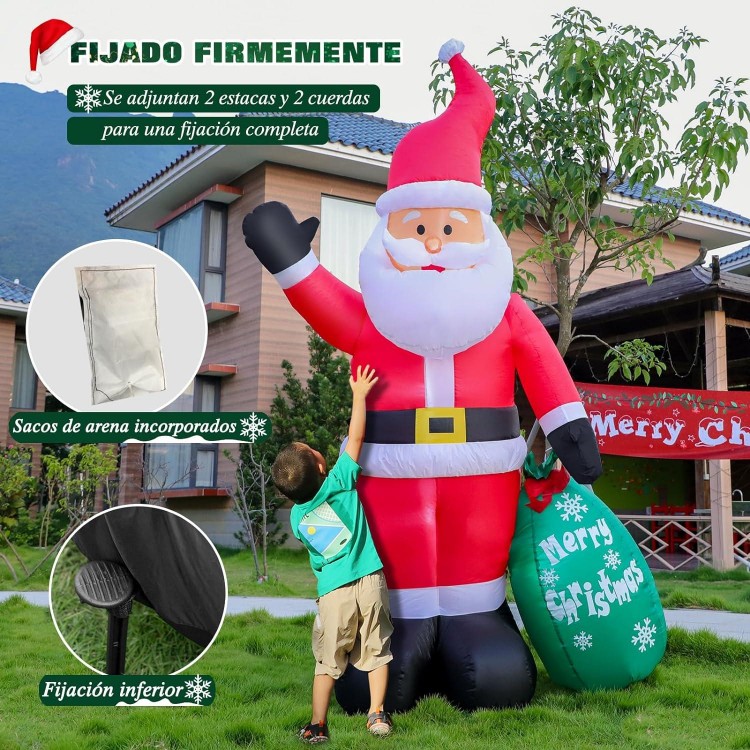 Christmas Inflatable Santa Claus with Gift Bag, Built-in LED Lights