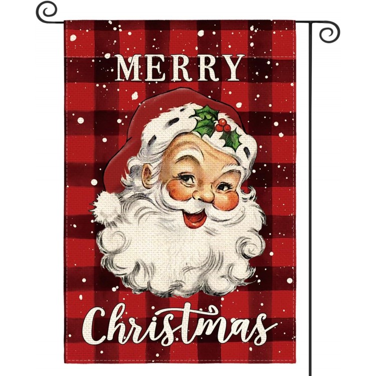 AVOIN Merry Christmas Santa Claus Garden Flag Double Sided, Watercolor Buffalo Plaid