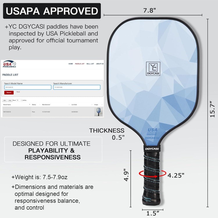 Pickleball Paddles Set of 2,Carbon Fiber Surface,Anti-Slip Sweat-Absorbing Grip