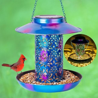Ottsuls Solar Bird Feeder for Outdoors Hanging, Metal Wild Cardinals Garden Lantern