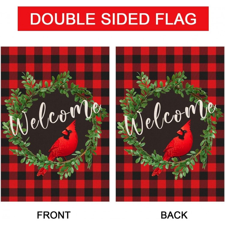 Cardinal Christmas Garden Flag | Buffalo Check Plaid Winter Yard Flag Double Sided