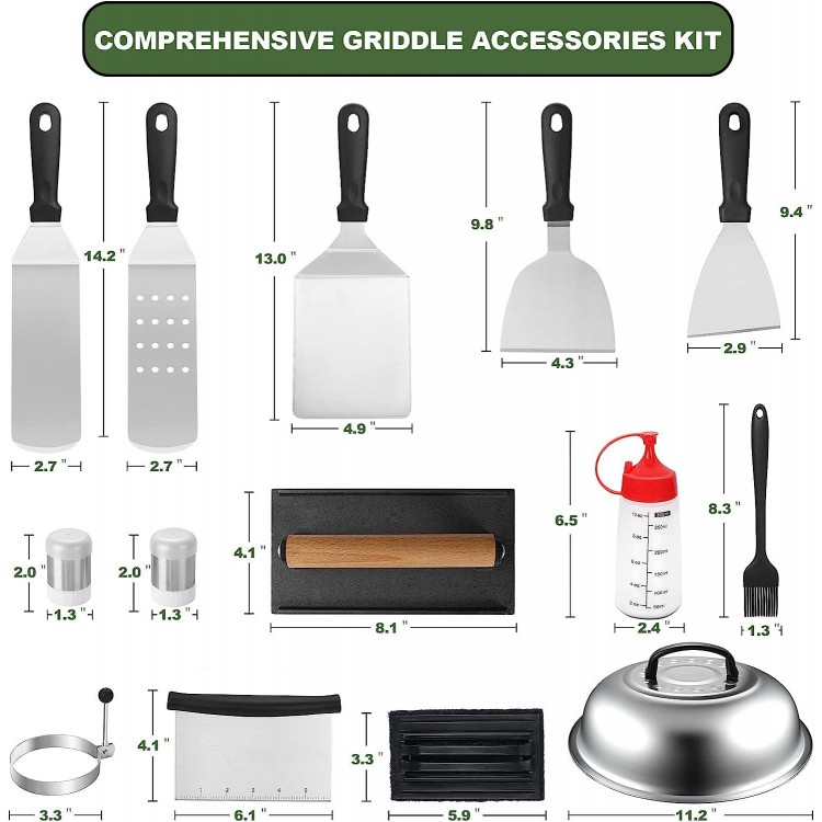 18PCS Griddle Accessories Kit, Flat Top Grill Accessories Set for Blackstone and Camp Chef