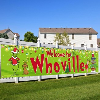 Large Grinchs Whoville Banner,Christmas Banner Sign