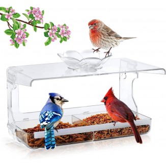 WENMIXER Window Bird Feeder with Non-Marking Self-Adhesive Hooks, Garden Decor