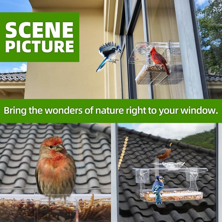 WENMIXER Window Bird Feeder with Non-Marking Self-Adhesive Hooks, Garden Decor