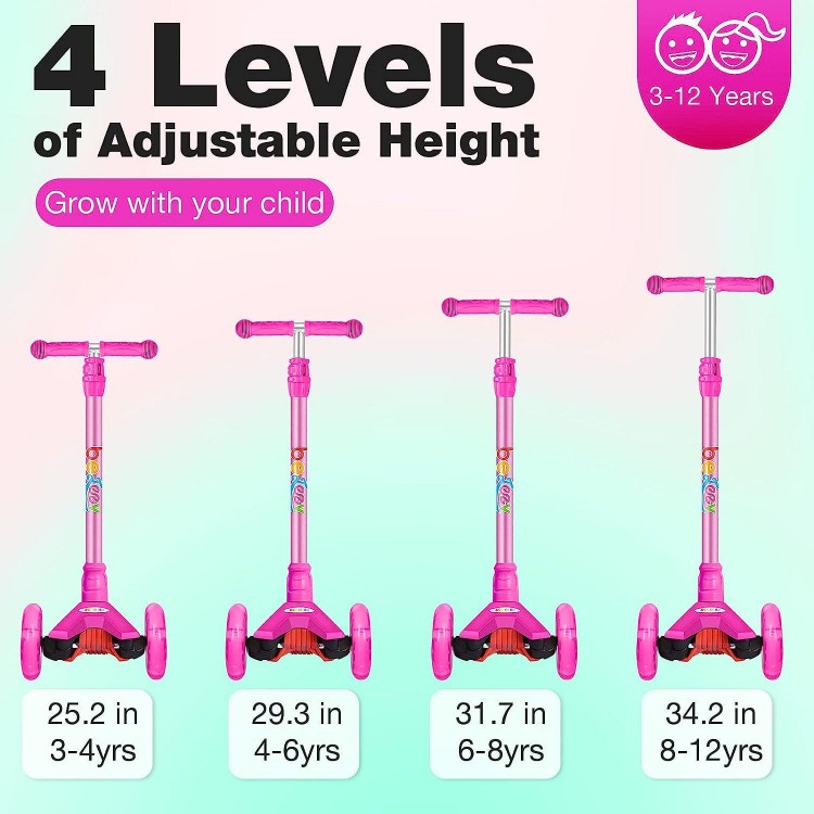 BELEEV A2 Scooters for Kids, 4 Adjustable Height, Easy to Assemble