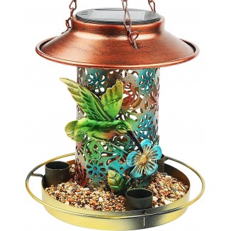 PENXUA Solar Metal Waterproof Bird Feeder for Outdoors Hunging, Garden Decoration