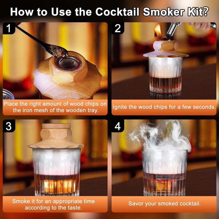OGERY Cocktail Smoker Kit with Torch, Whiskey Smoker Kit with 6 Flavors Wood Chips