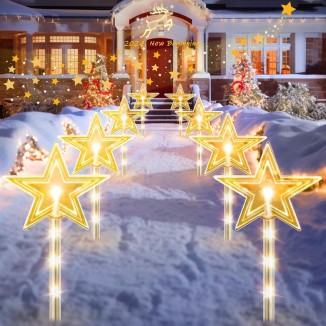 8 Pack Christmas Decorations Outside, RECHOO Twinkling Big Star Solar Christmas Light