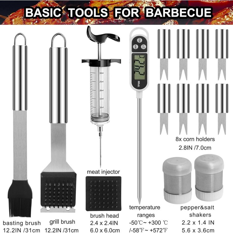 grilljoy 24PCS BBQ Grill Tools Set with Meat Thermometer and Injector
