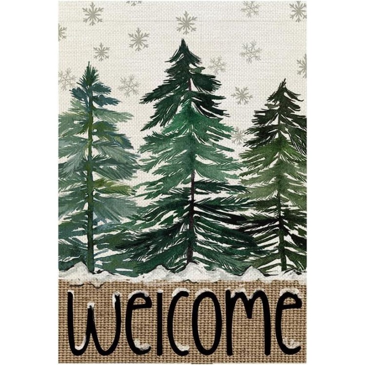 CROWNED BEAUTY Winter Garden Flag Double Sided Burlap for Welcome Holiday Yard Decoration