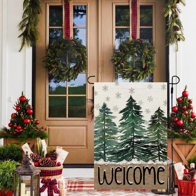 CROWNED BEAUTY Winter Garden Flag Double Sided Burlap for Welcome Holiday Yard Decoration