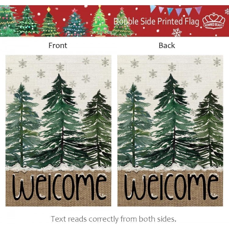 CROWNED BEAUTY Winter Garden Flag Double Sided Burlap for Welcome Holiday Yard Decoration