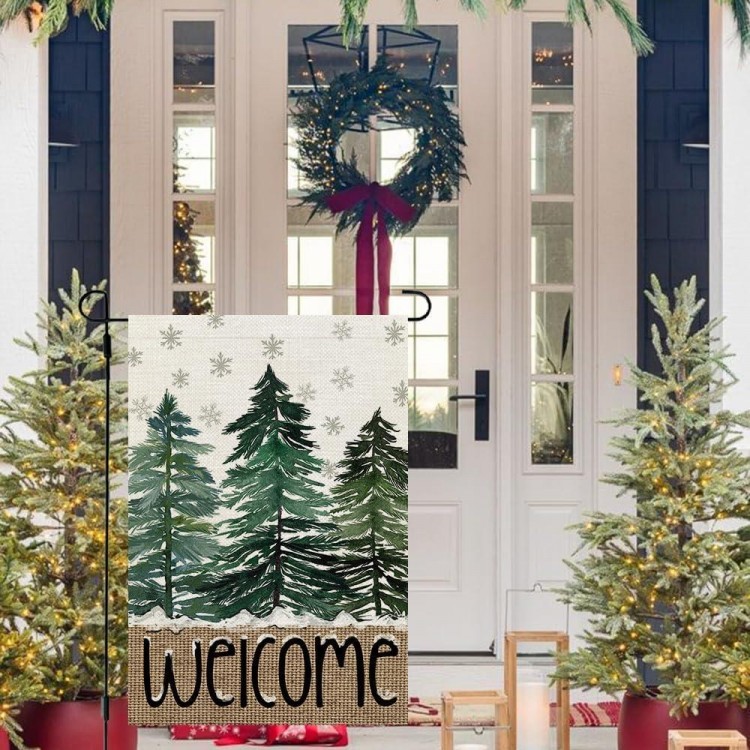 CROWNED BEAUTY Winter Garden Flag Double Sided Burlap for Welcome Holiday Yard Decoration